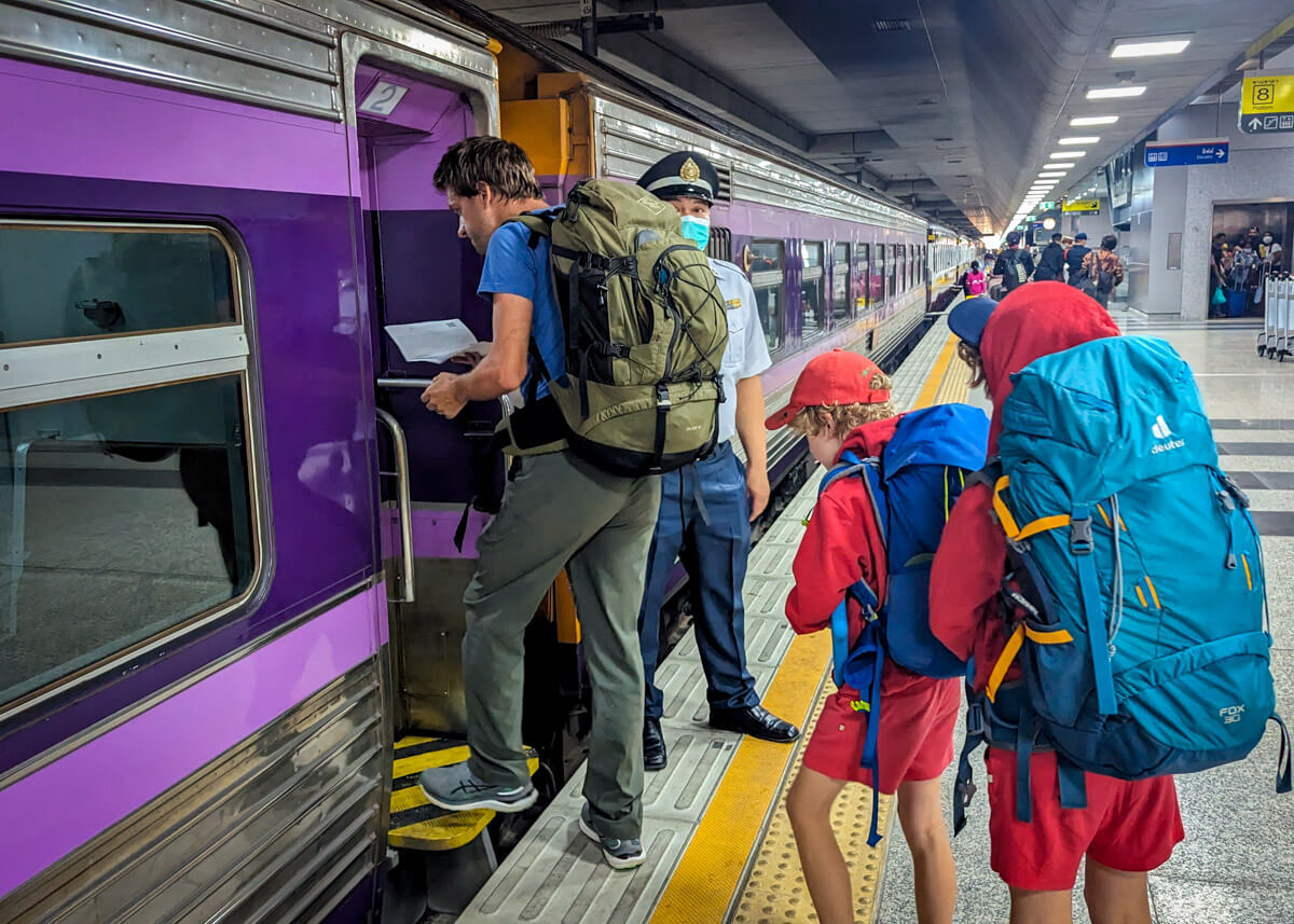 Getting onto a train in Bangkok